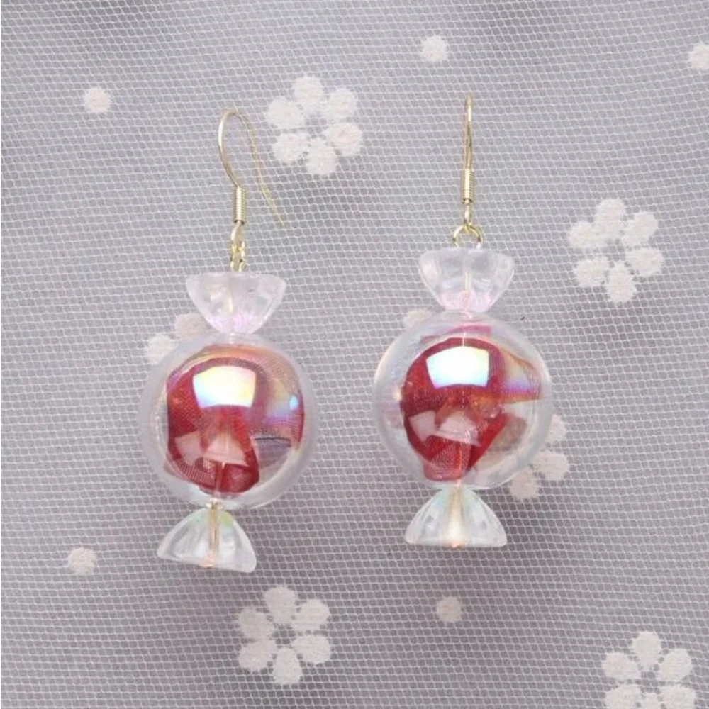“Peppermint Discs” Wrapped Hard Candy Sweets Cinnamon Bon Bon Kawaii Red Earring